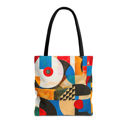 Vibrant Retro Abstract Art Tote Bag Durable Polyester with Cotton Straps Available in 3 Sizes