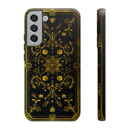 Luxury Gold Floral Damask Tough Phone Case - Elegant Black & Gold Baroque Design