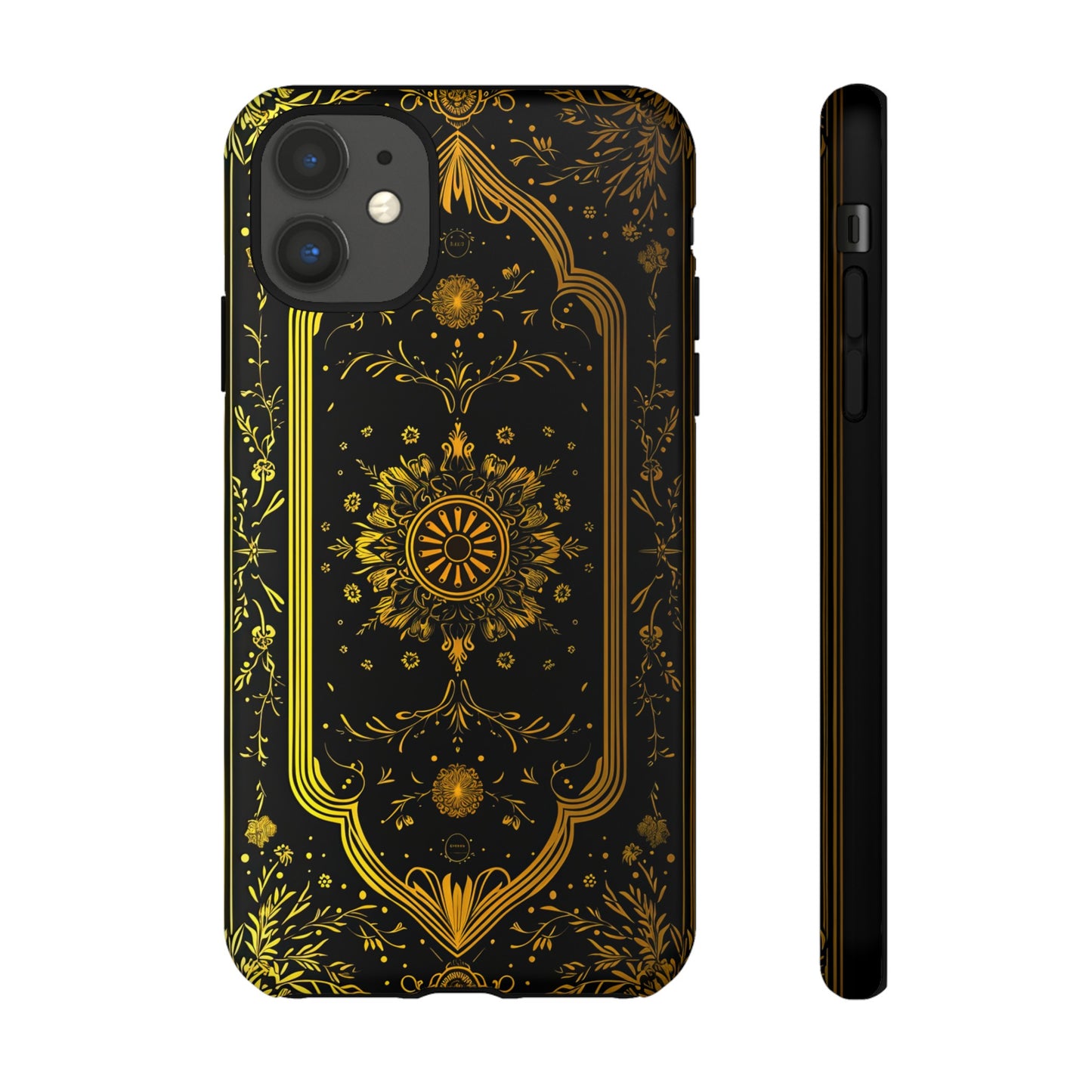 Luxury Gold Floral Damask Tough Phone Case - Elegant Black & Gold Baroque Design