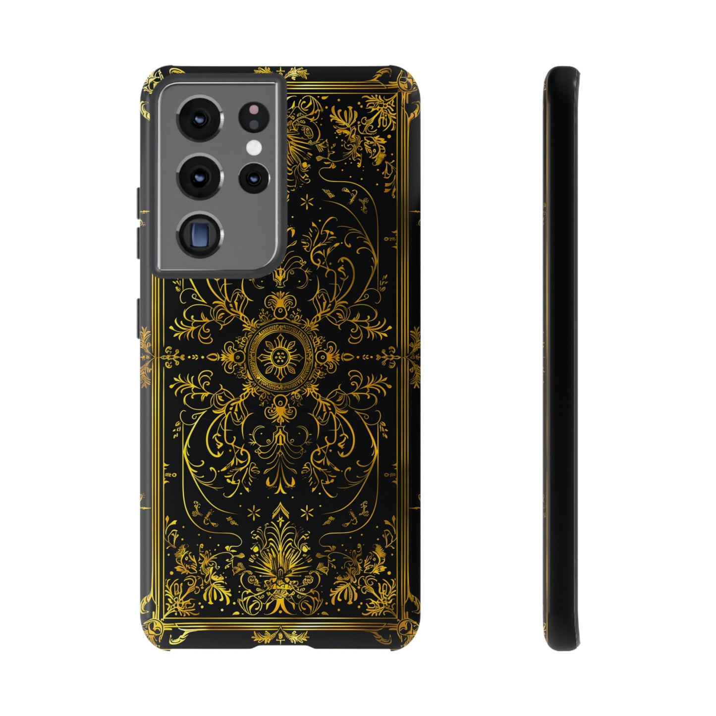 Luxury Gold Floral Damask Tough Phone Case - Elegant Black & Gold Baroque Design