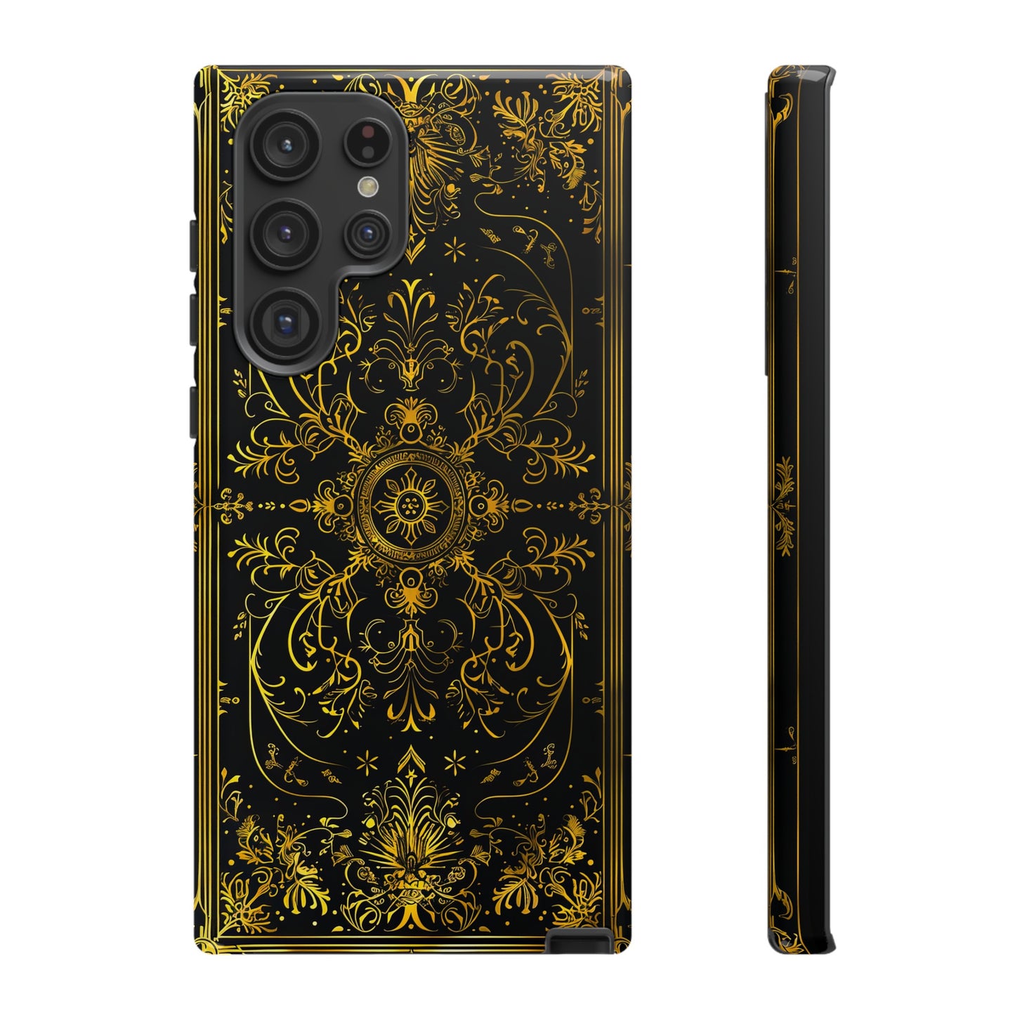 Luxury Gold Floral Damask Tough Phone Case - Elegant Black & Gold Baroque Design
