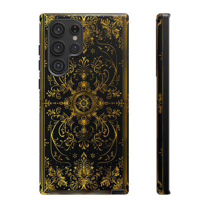 Luxury Gold Floral Damask Tough Phone Case - Elegant Black & Gold Baroque Design