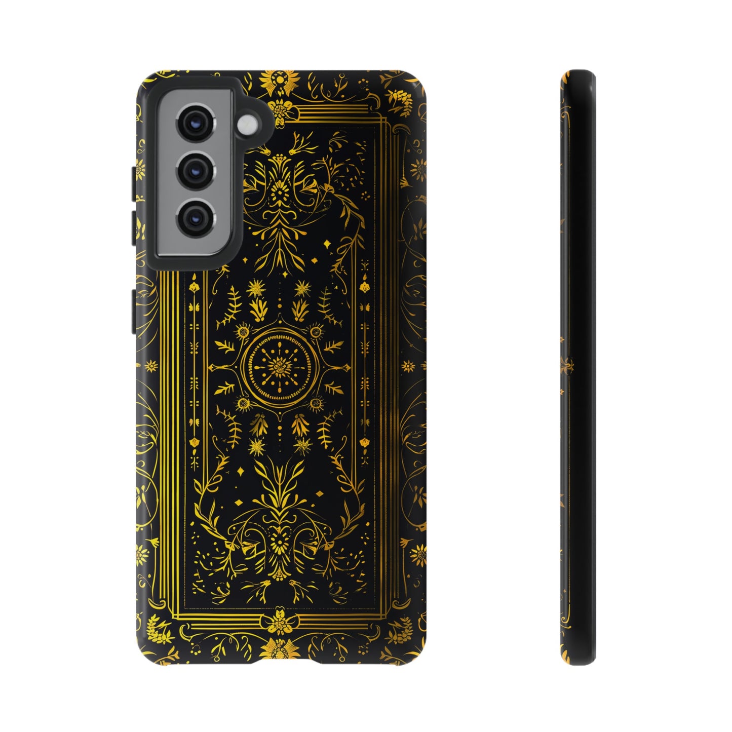 Luxury Gold Floral Damask Tough Phone Case - Elegant Black & Gold Baroque Design