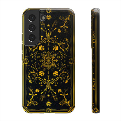 Luxury Gold Floral Damask Tough Phone Case - Elegant Black & Gold Baroque Design