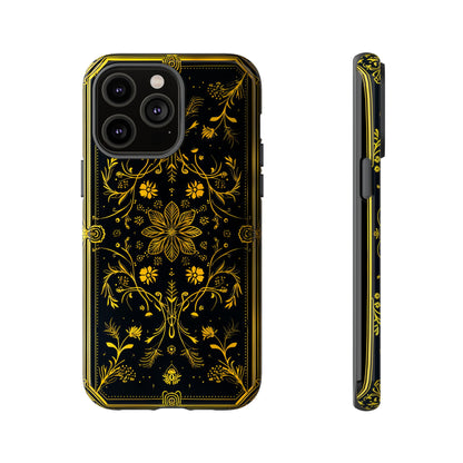 Luxury Gold Floral Damask Tough Phone Case - Elegant Black & Gold Baroque Design