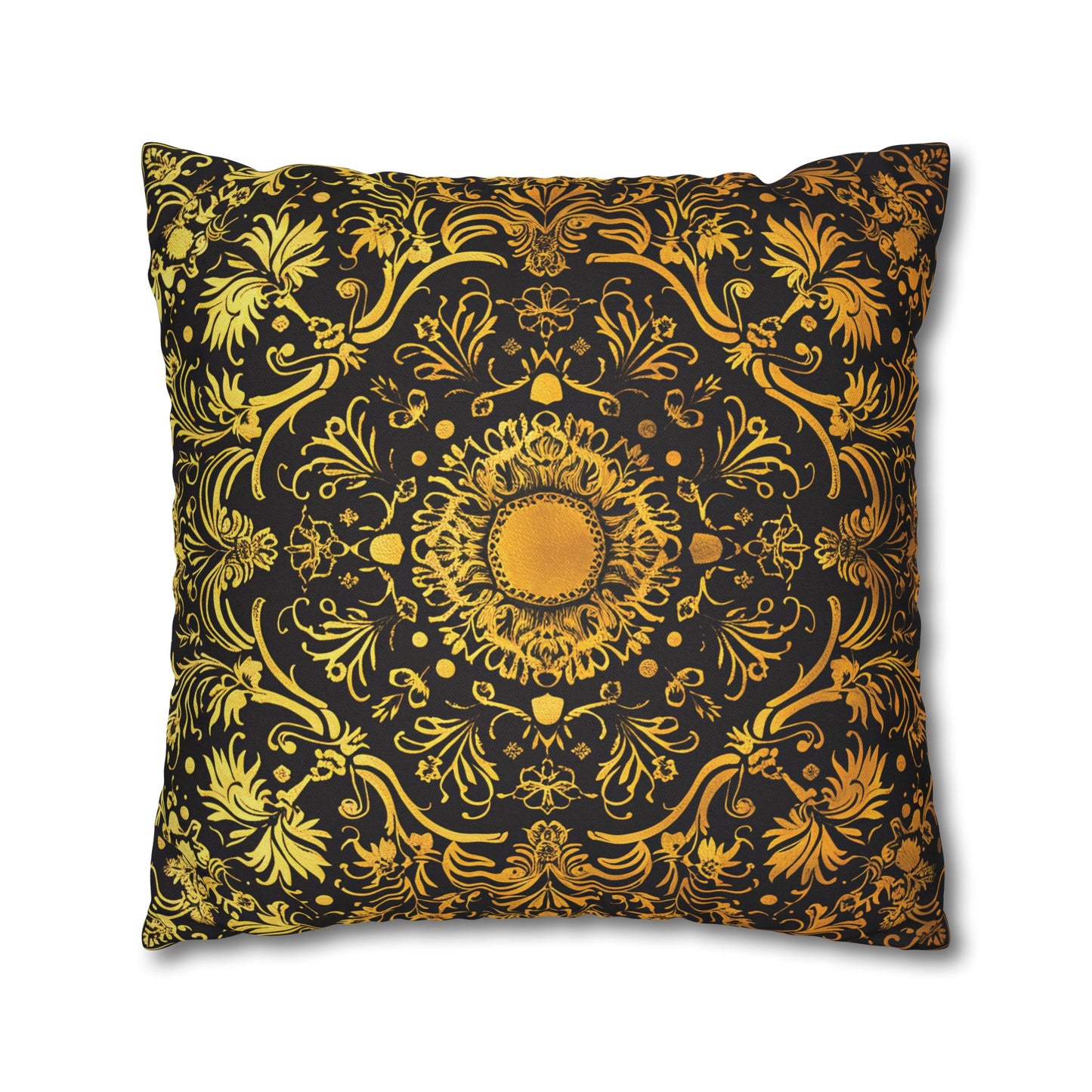 Elegant Black & Gold Damask Throw Pillowcase - Luxurious Floral Baroque Design (Pillow not included)