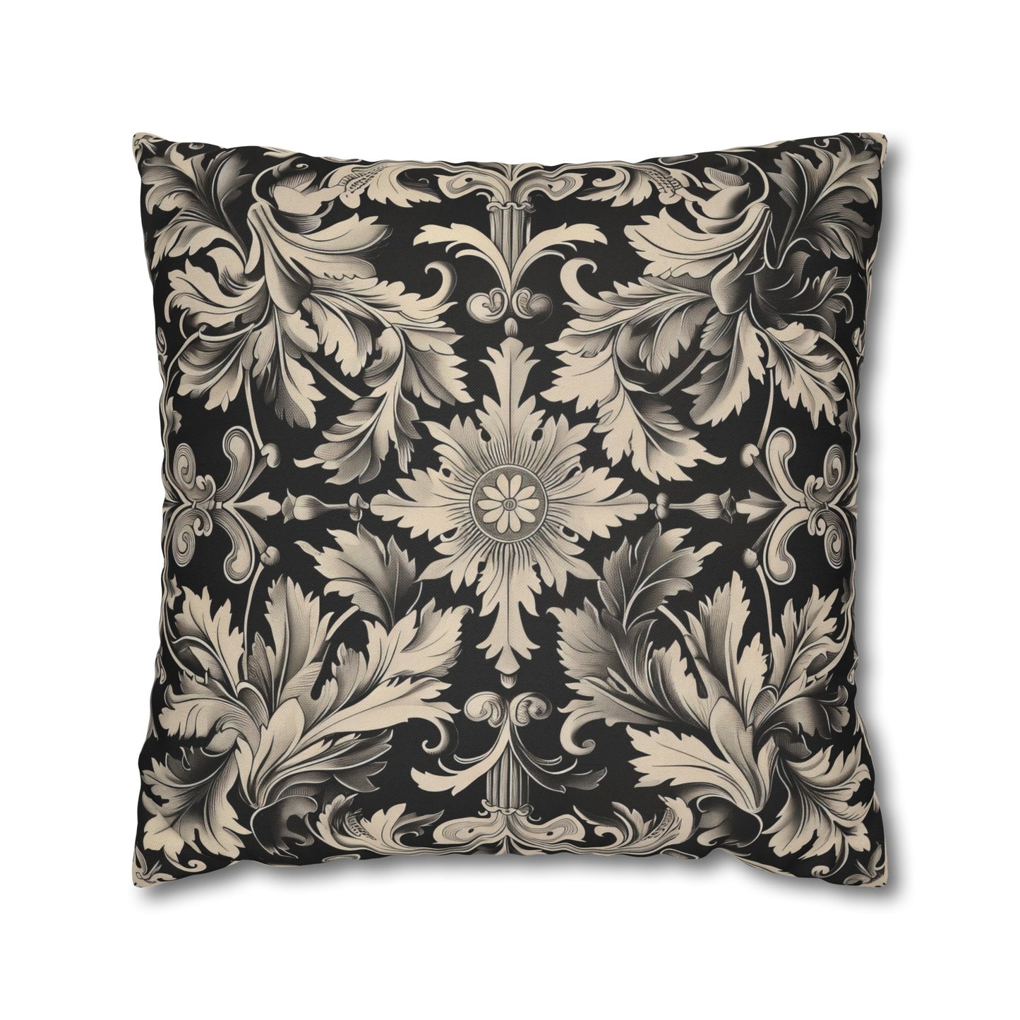 Elegant 19th Century Vintage Floral Damask Pillowcase in Black and Off-White (Pillow not included)