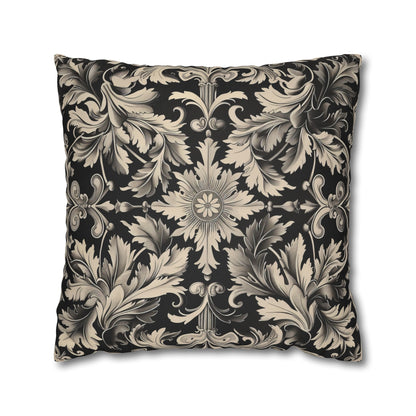 Elegant 19th Century Vintage Floral Damask Pillowcase in Black and Off-White (Pillow not included)