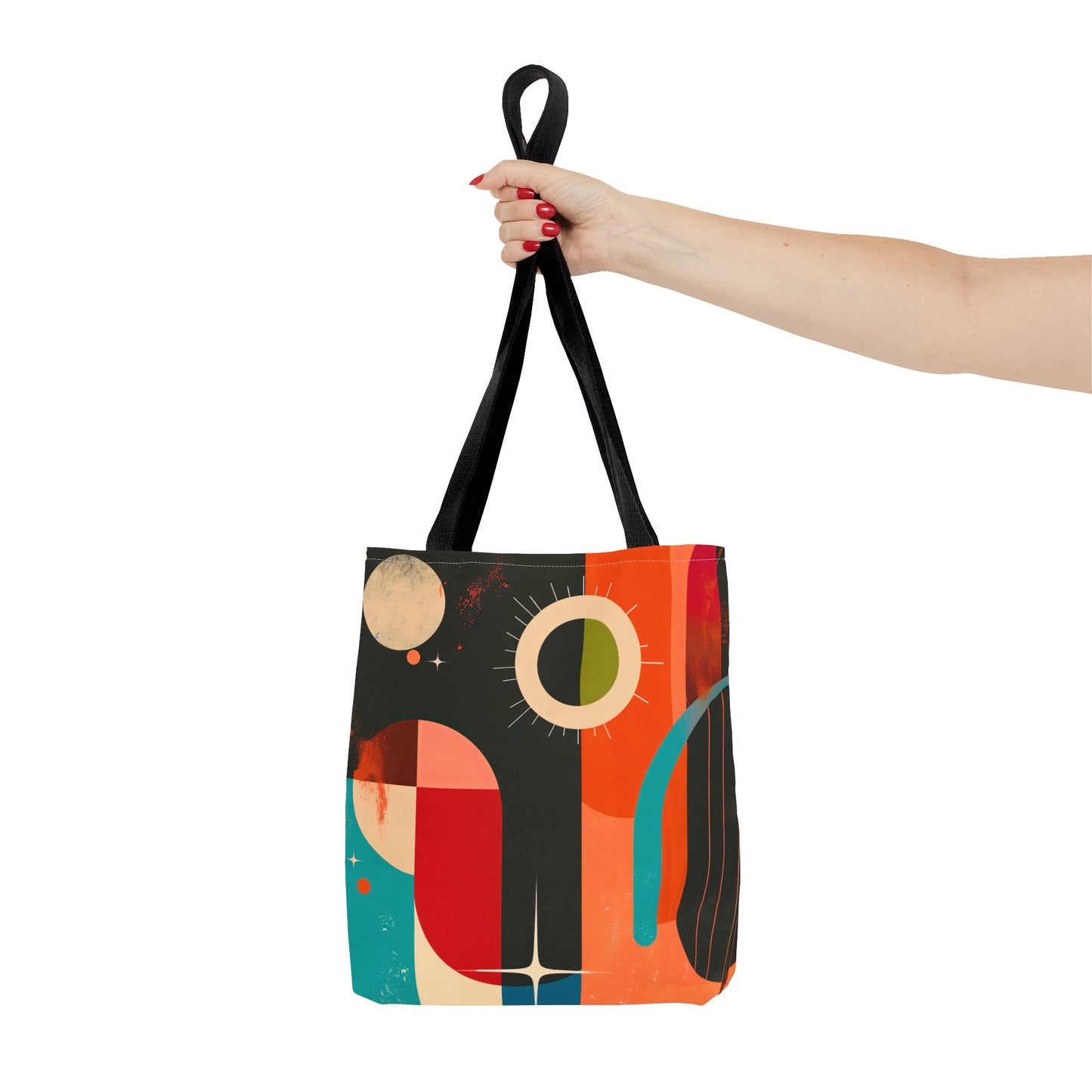 Vibrant Retro Abstract Art Tote Bag Durable Polyester with Cotton Straps Available in 3 Sizes