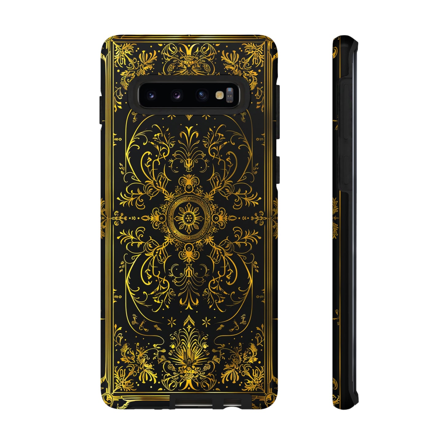 Luxury Gold Floral Damask Tough Phone Case - Elegant Black & Gold Baroque Design