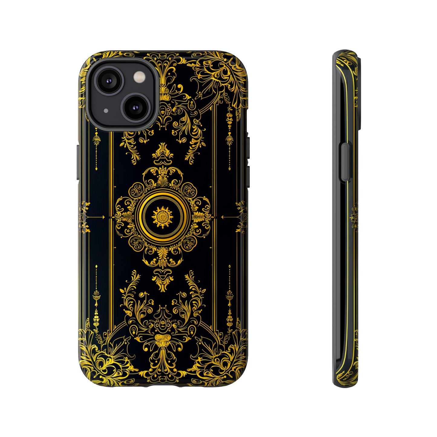 Luxury Gold Floral Damask Tough Phone Case - Elegant Black & Gold Baroque Design