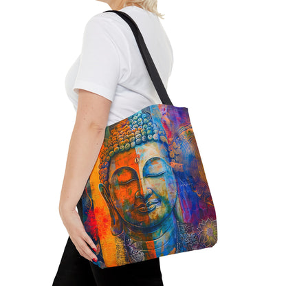 Vibrant Spiritual Buddhist Art Tote Bag Durable Polyester with Cotton Straps Available in 3 Sizes