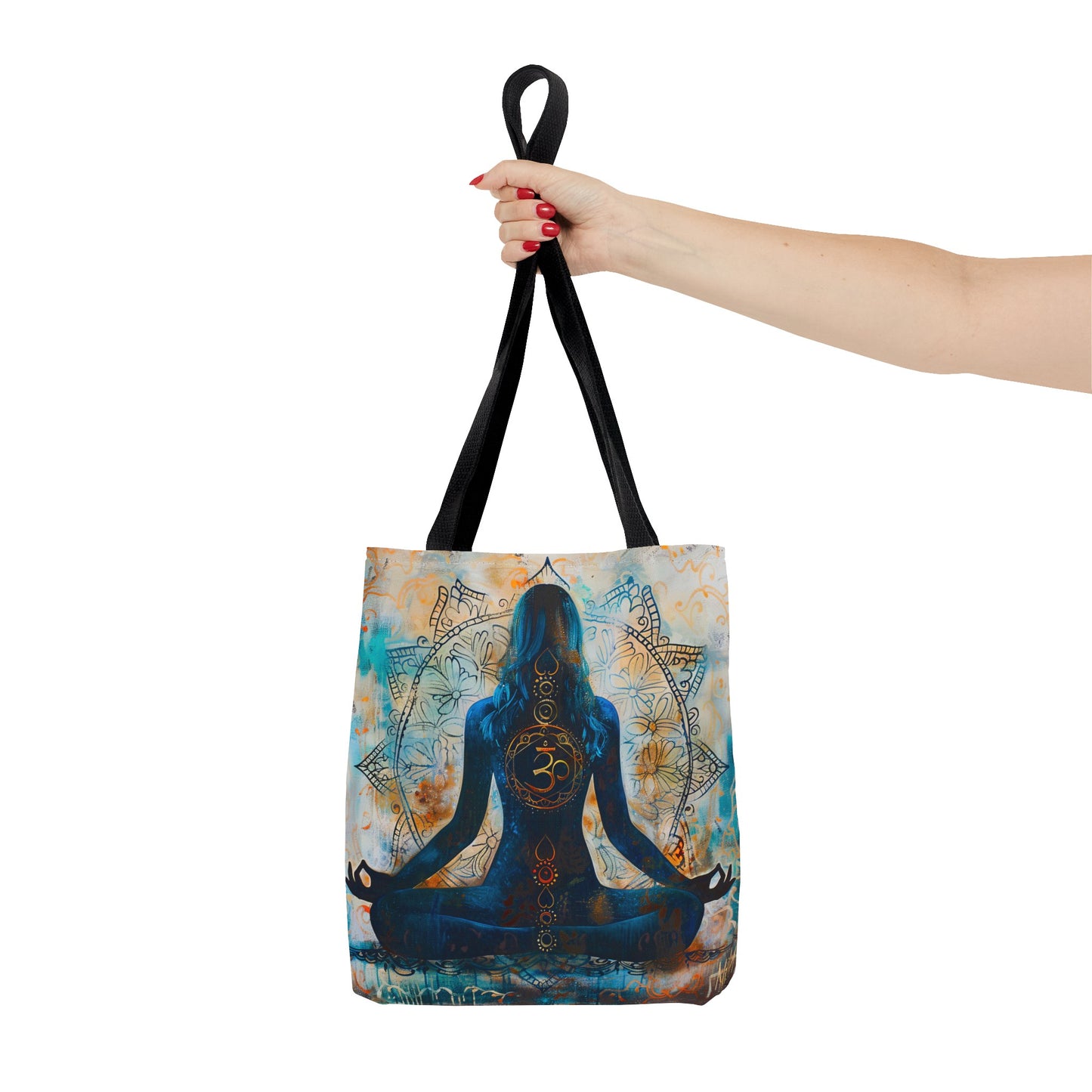 Vibrant Spiritual Yoga Art Om Symbol Tote Bag Durable Polyester with Cotton Straps Available in 3 Sizes