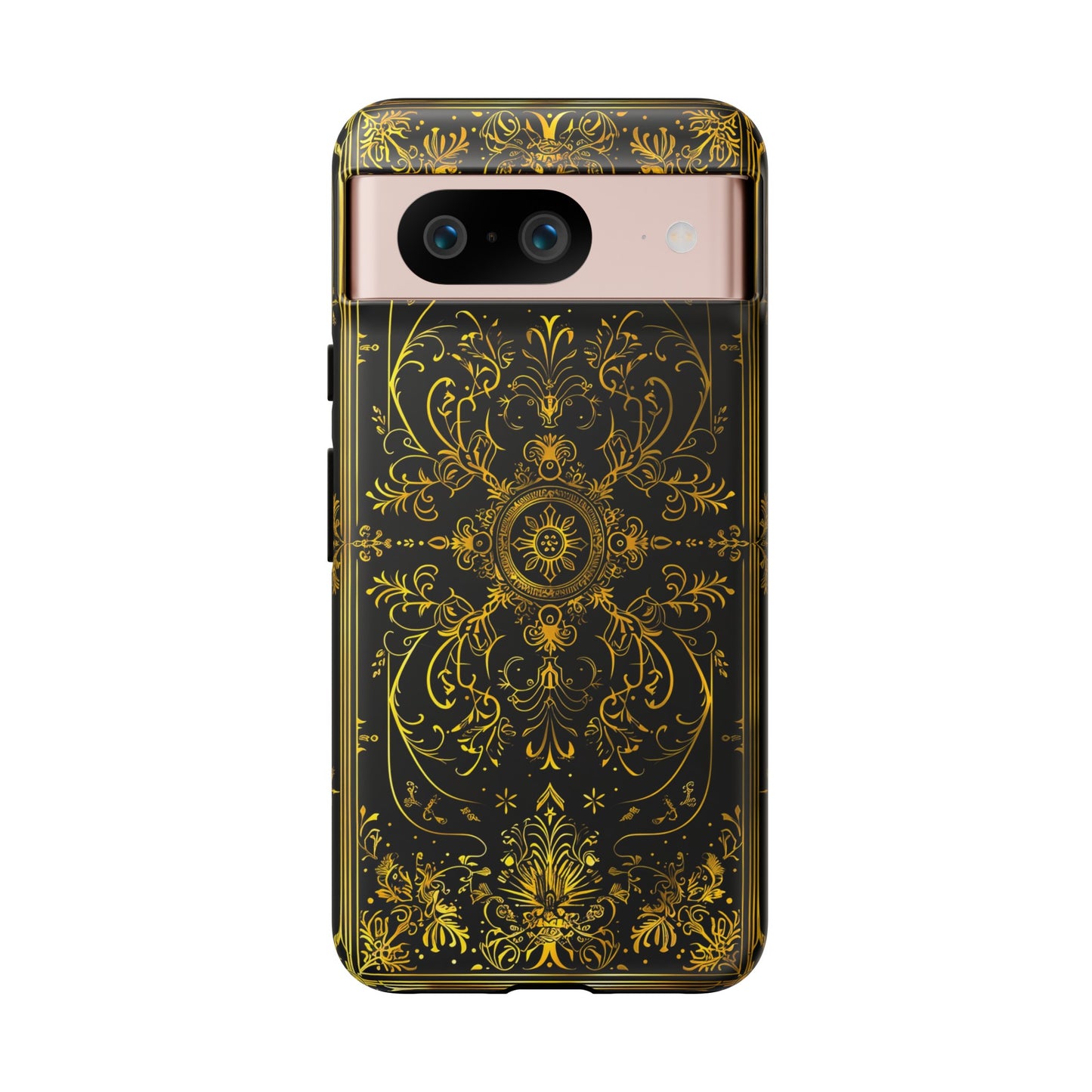 Luxury Gold Floral Damask Tough Phone Case - Elegant Black & Gold Baroque Design
