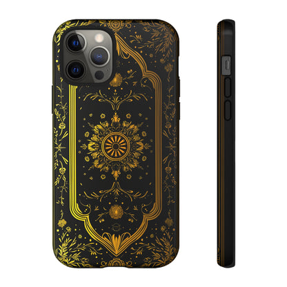 Luxury Gold Floral Damask Tough Phone Case - Elegant Black & Gold Baroque Design