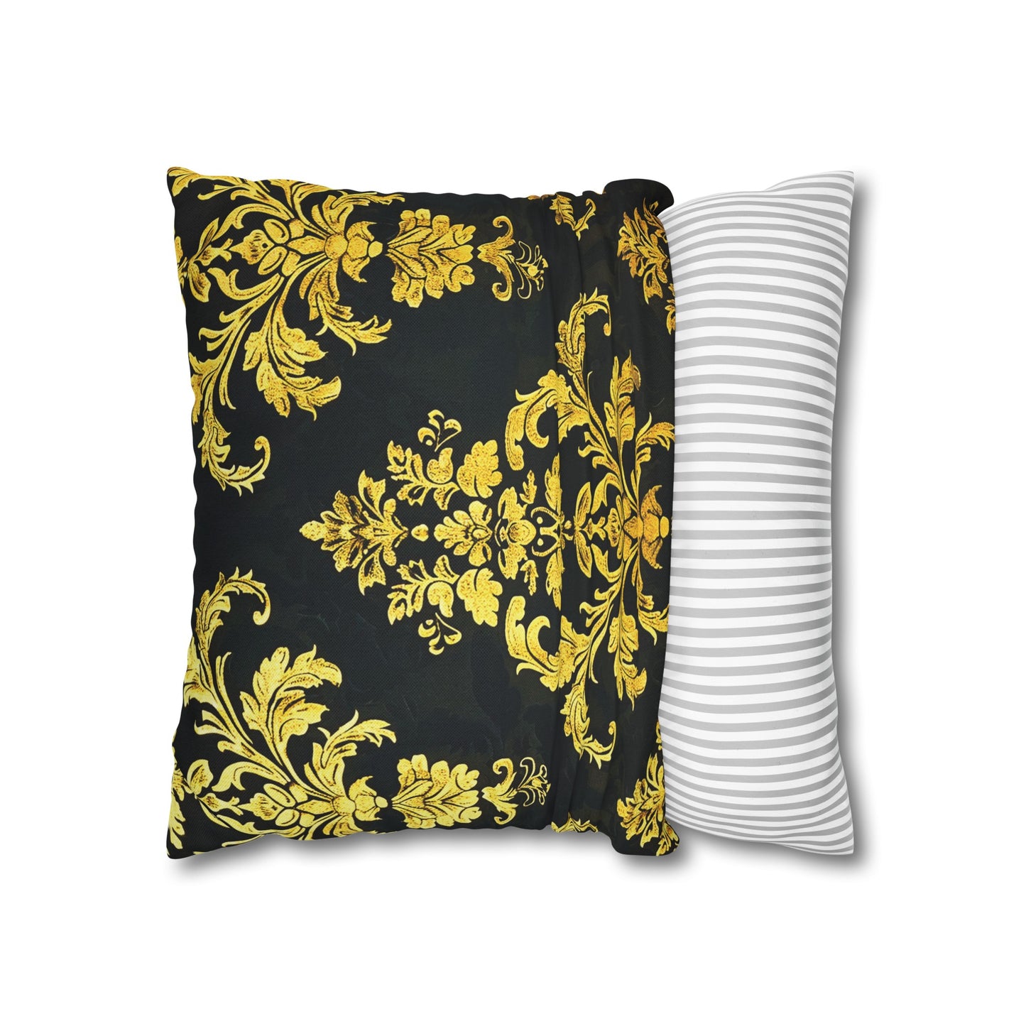 Elegant Black & Gold Damask Throw Pillowcase - Luxurious Floral Baroque Design (Pillow not included)