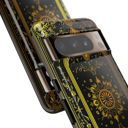 Luxury Gold Floral Damask Tough Phone Case - Elegant Black & Gold Baroque Design