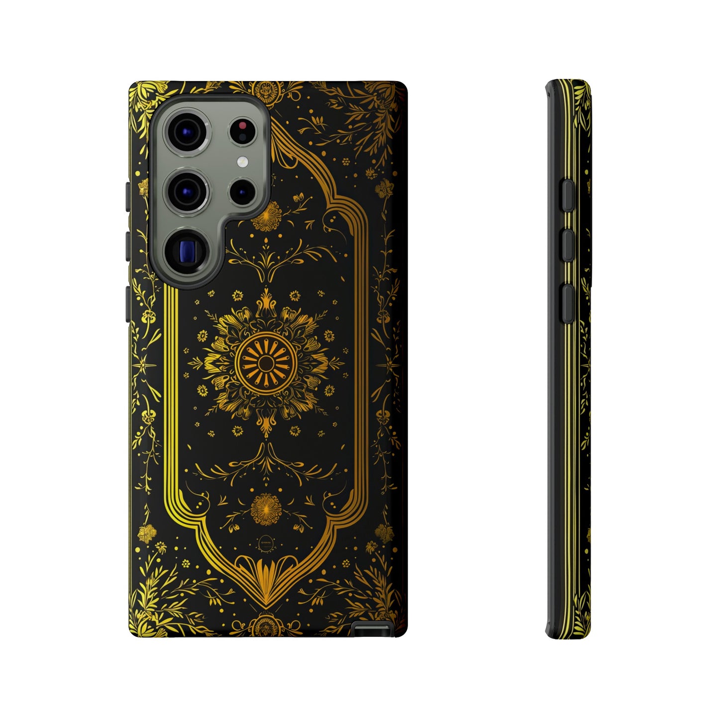 Luxury Gold Floral Damask Tough Phone Case - Elegant Black & Gold Baroque Design