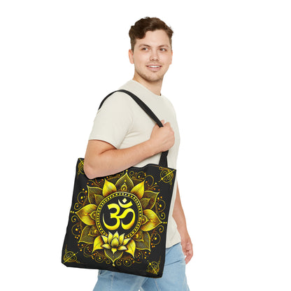 Vibrant Spiritual Yoga Art Om Symbol Tote Bag Durable Polyester with Cotton Straps Available in 3 Sizes