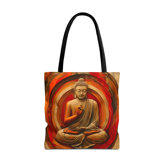 Vibrant Spiritual Buddhist Art Tote Bag Durable Polyester with Cotton Straps Available in 3 Sizes