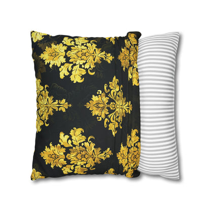 Elegant Black & Gold Damask Throw Pillowcase - Luxurious Floral Baroque Design (Pillow not included)