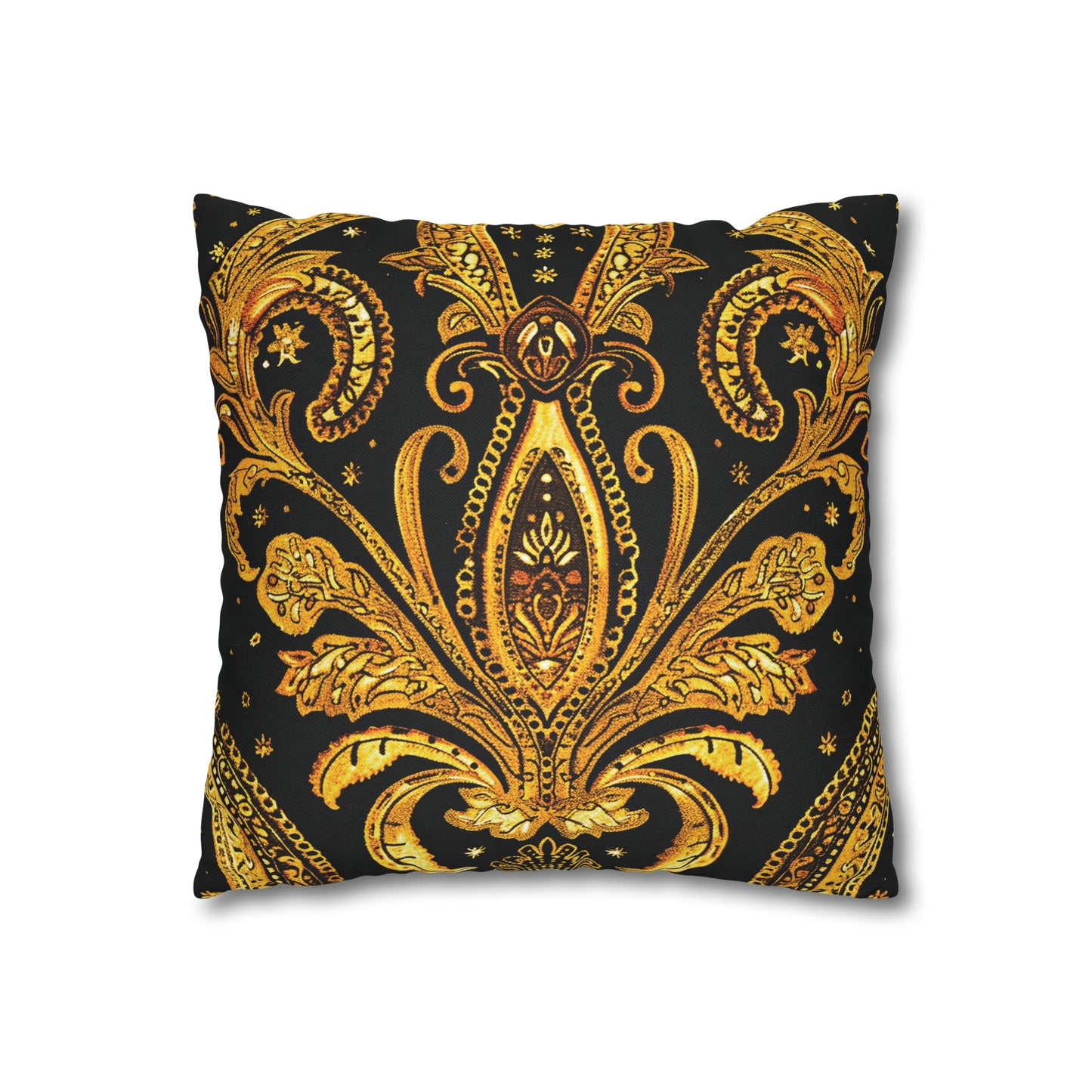 Elegant Black & Gold Damask Throw Pillowcase - Luxurious Floral Baroque Design (Pillow not included)