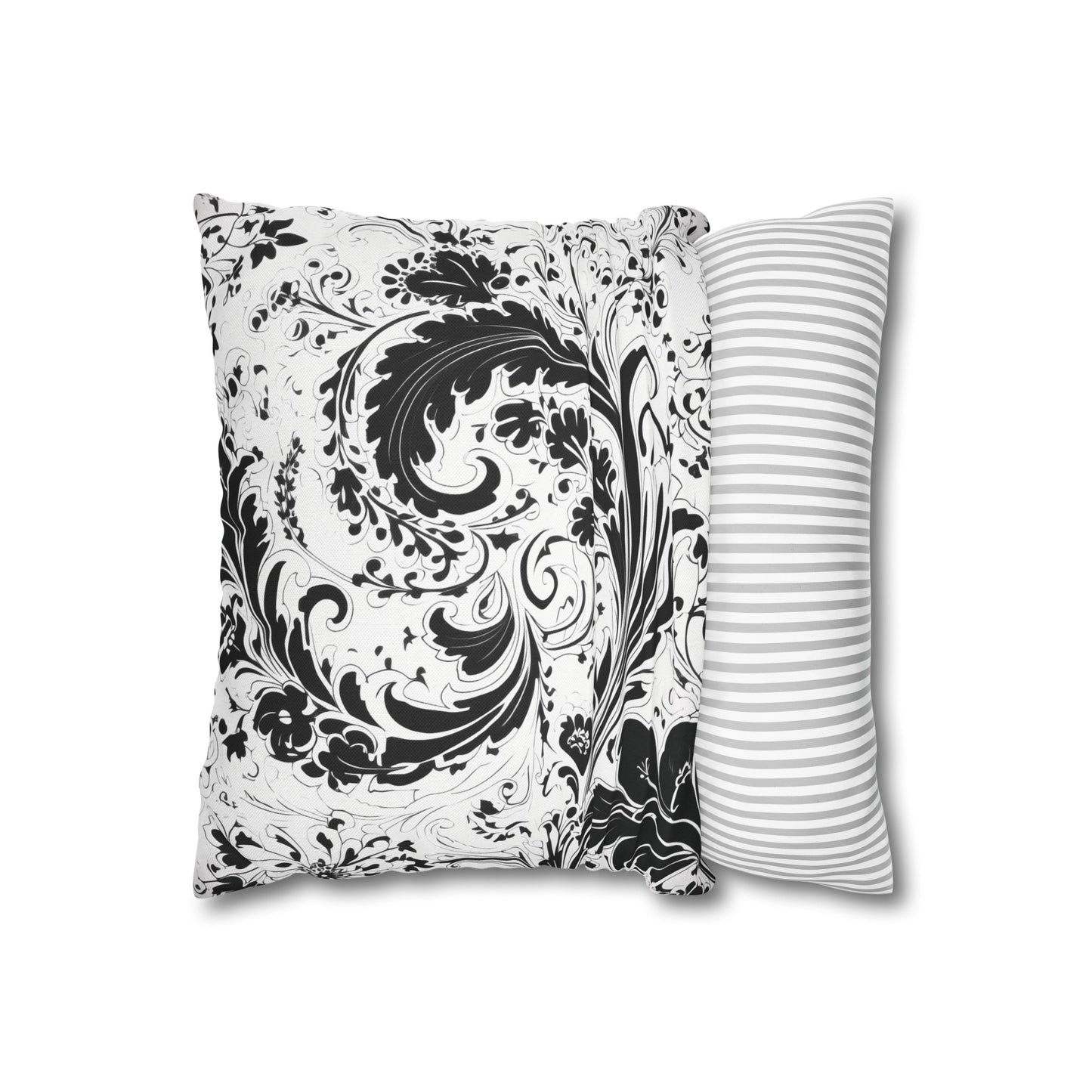 Elegant 19th Century Vintage Floral Damask Paisley Pillowcase in Black and White (Pillow not included)