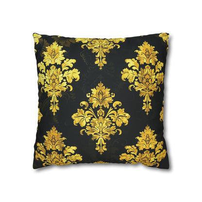 Elegant Black & Gold Damask Throw Pillowcase - Luxurious Floral Baroque Design (Pillow not included)