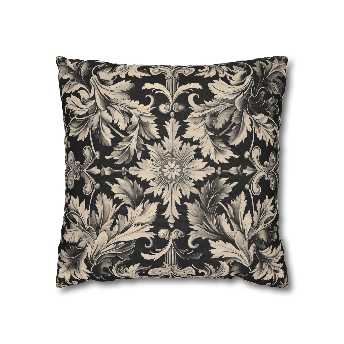 Elegant 19th Century Vintage Floral Damask Pillowcase in Black and Off-White (Pillow not included)