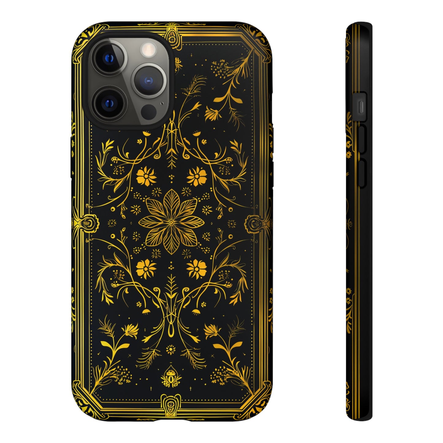 Luxury Gold Floral Damask Tough Phone Case - Elegant Black & Gold Baroque Design