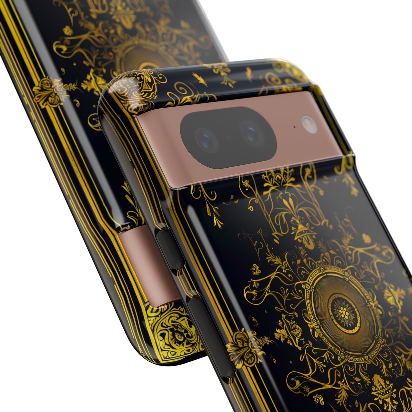 Luxury Gold Floral Damask Tough Phone Case - Elegant Black & Gold Baroque Design