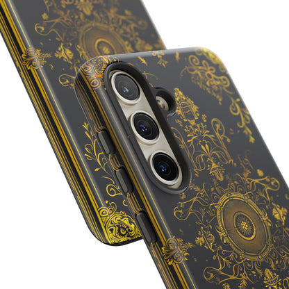 Luxury Gold Floral Damask Tough Phone Case - Elegant Black & Gold Baroque Design