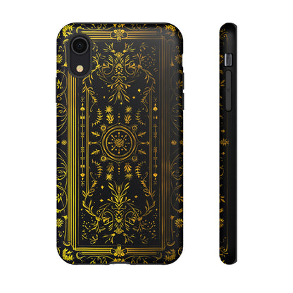 Luxury Gold Floral Damask Tough Phone Case - Elegant Black & Gold Baroque Design