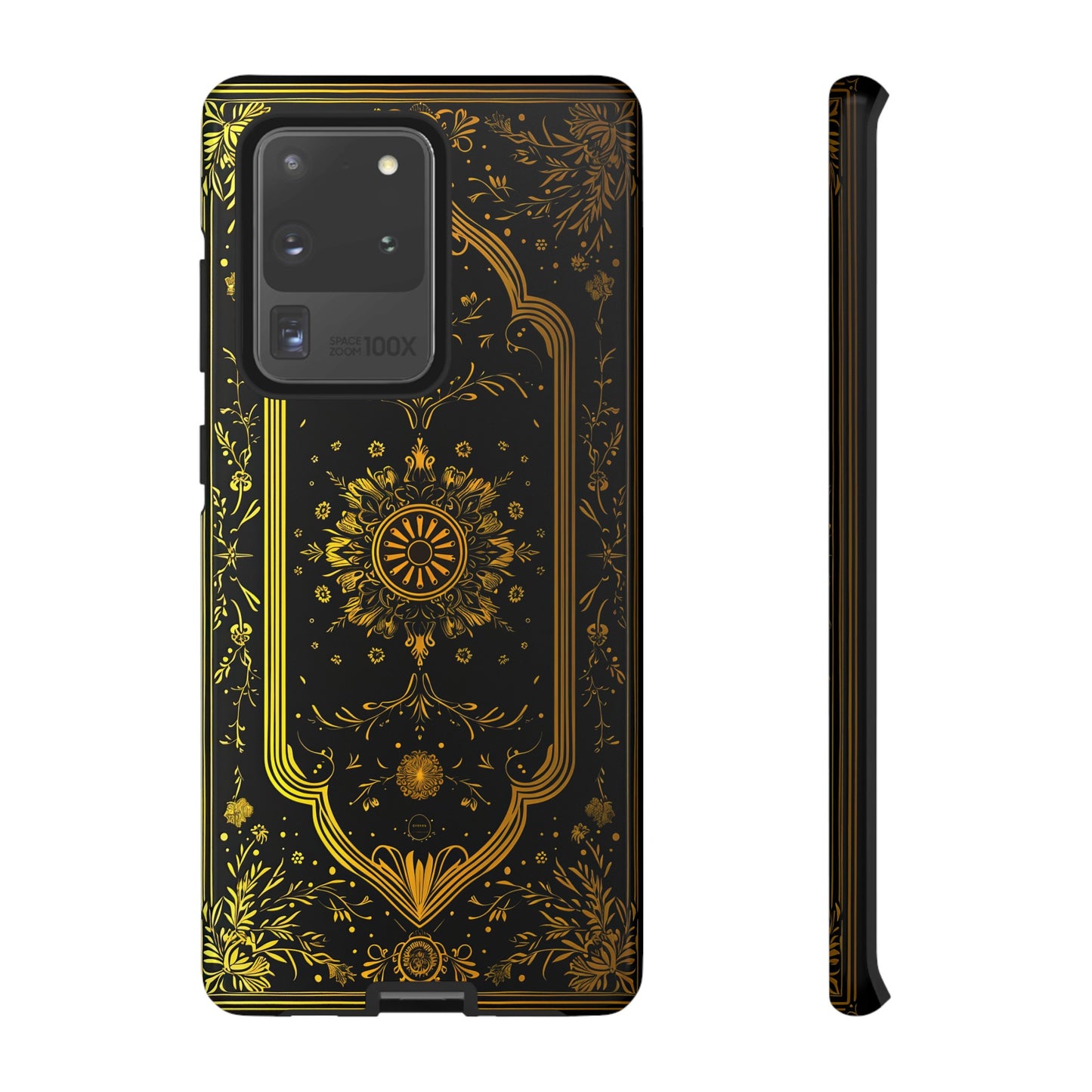 Luxury Gold Floral Damask Tough Phone Case - Elegant Black & Gold Baroque Design