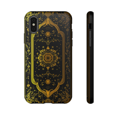 Luxury Gold Floral Damask Tough Phone Case - Elegant Black & Gold Baroque Design