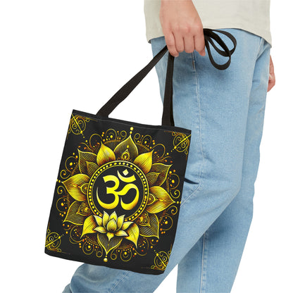 Vibrant Spiritual Yoga Art Om Symbol Tote Bag Durable Polyester with Cotton Straps Available in 3 Sizes