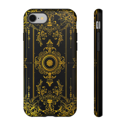 Luxury Gold Floral Damask Tough Phone Case - Elegant Black & Gold Baroque Design