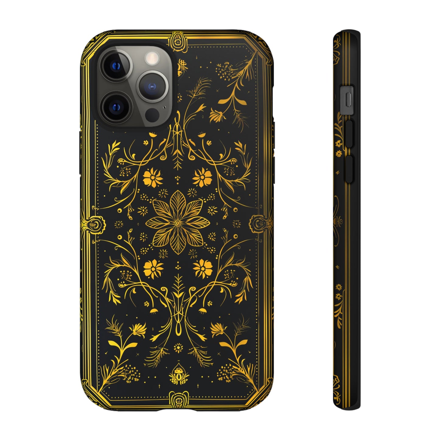 Luxury Gold Floral Damask Tough Phone Case - Elegant Black & Gold Baroque Design