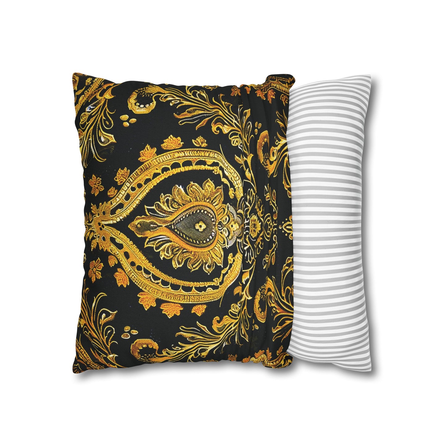 Elegant Black & Gold Damask Throw Pillowcase - Luxurious Floral Baroque Design (Pillow not included)