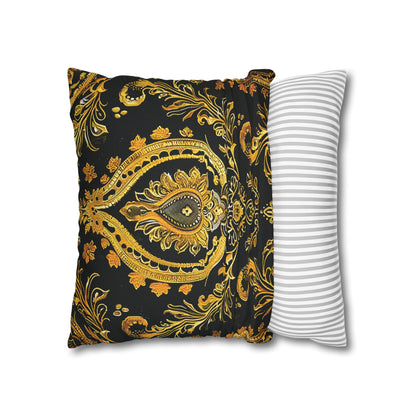 Elegant Black & Gold Damask Throw Pillowcase - Luxurious Floral Baroque Design (Pillow not included)