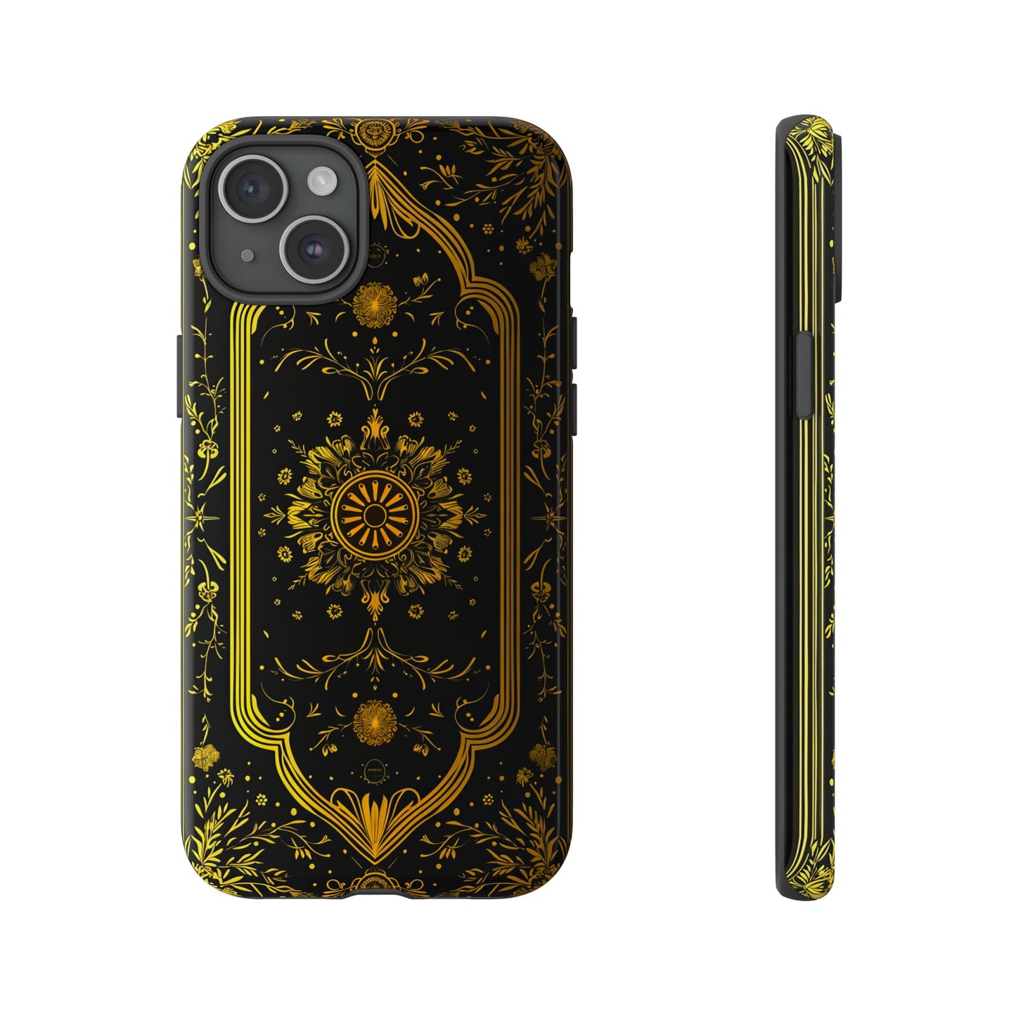 Luxury Gold Floral Damask Tough Phone Case - Elegant Black & Gold Baroque Design