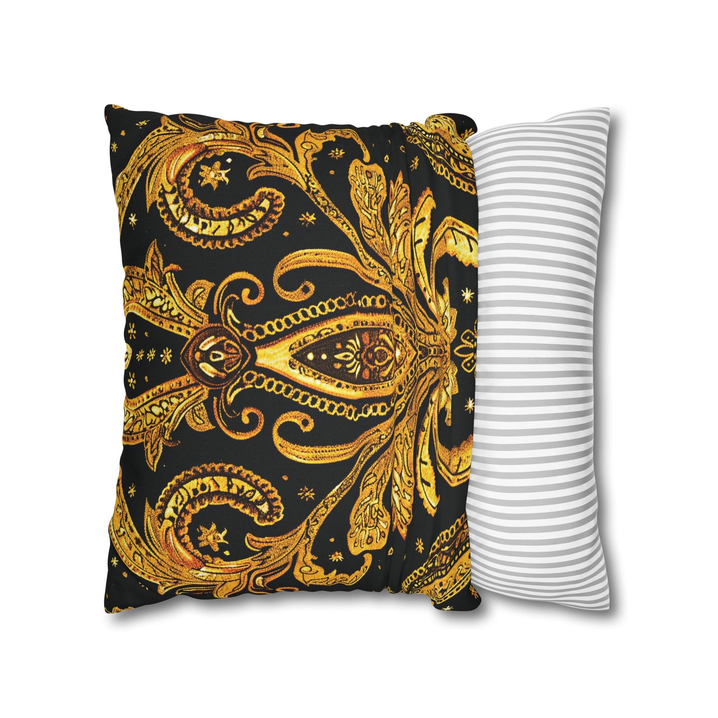 Elegant Black & Gold Damask Throw Pillowcase - Luxurious Floral Baroque Design (Pillow not included)