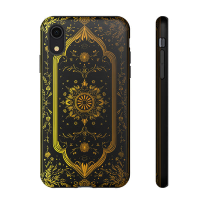 Luxury Gold Floral Damask Tough Phone Case - Elegant Black & Gold Baroque Design