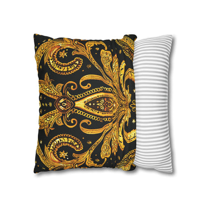 Elegant Black & Gold Damask Throw Pillowcase - Luxurious Floral Baroque Design (Pillow not included)