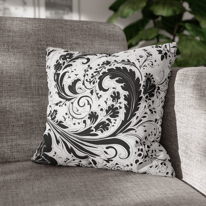 Elegant 19th Century Vintage Floral Damask Paisley Pillowcase in Black and White (Pillow not included)