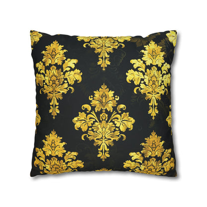 Elegant Black & Gold Damask Throw Pillowcase - Luxurious Floral Baroque Design (Pillow not included)