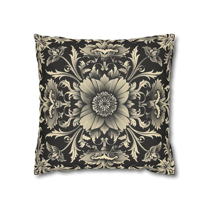 Elegant 19th Century Vintage Floral Damask Pillowcase in Black and Off-White (Pillow not included)