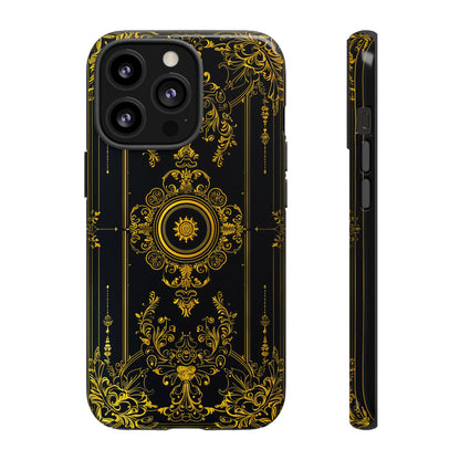 Luxury Gold Floral Damask Tough Phone Case - Elegant Black & Gold Baroque Design