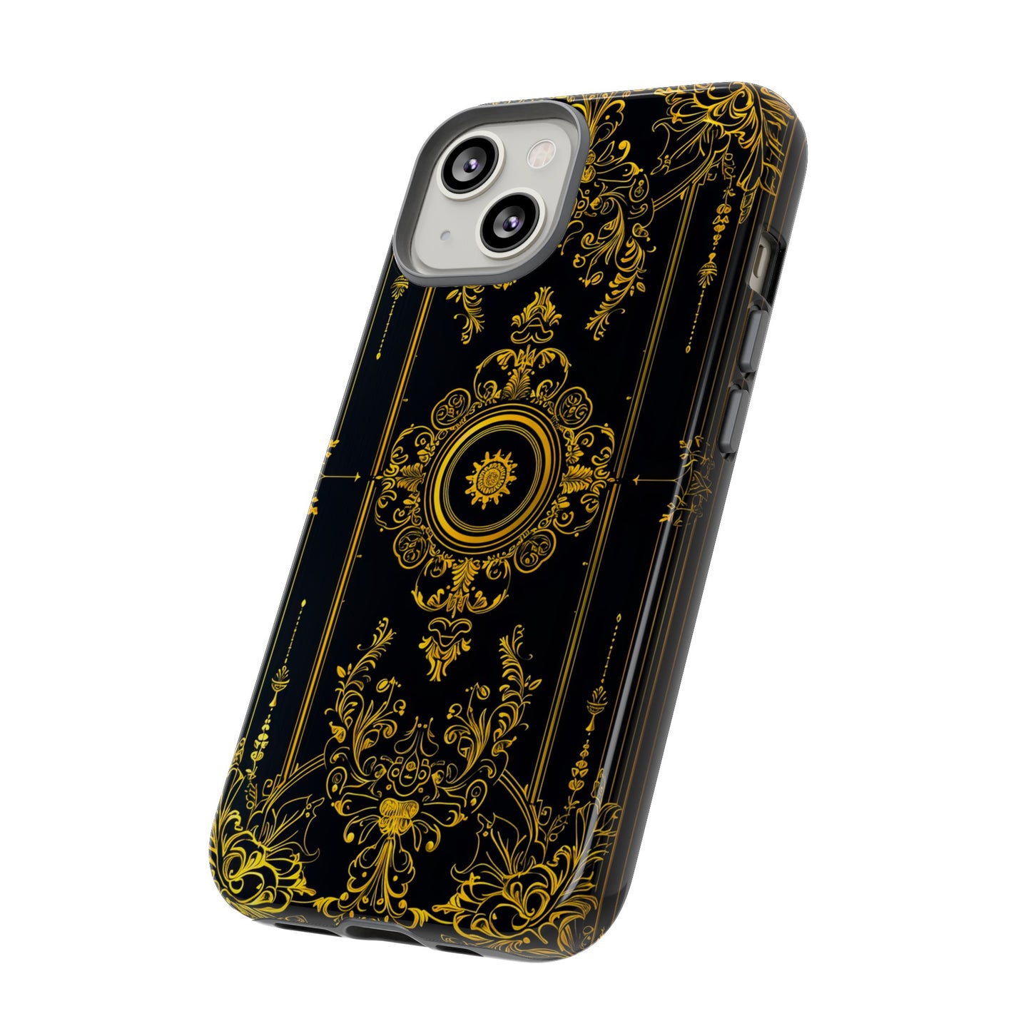 Luxury Gold Floral Damask Tough Phone Case - Elegant Black & Gold Baroque Design