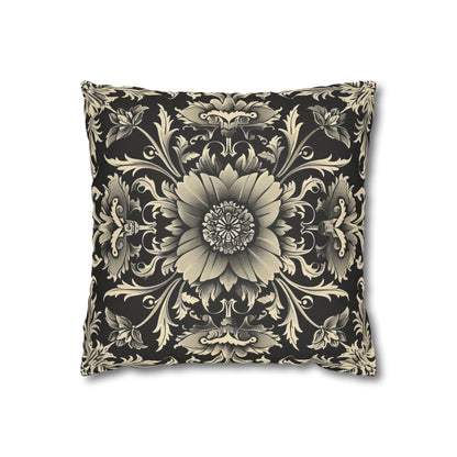 Elegant 19th Century Vintage Floral Damask Pillowcase in Black and Off-White (Pillow not included)